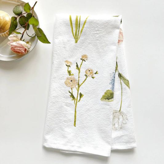 Floral cotton tea towel by Emily Lex