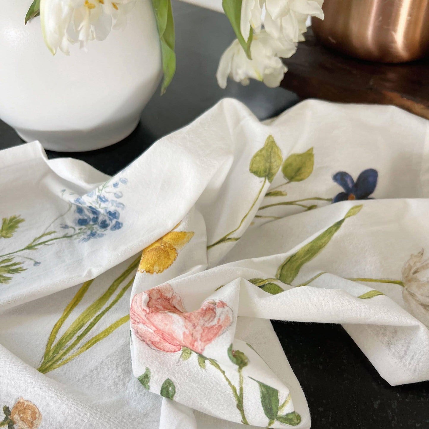 Floral cotton tea towel by Emily Lex