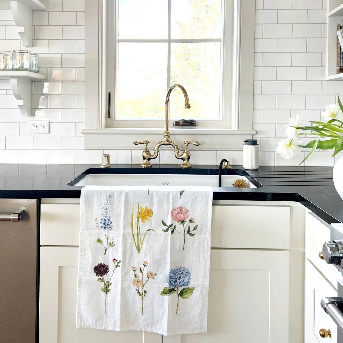 Floral cotton tea towel by Emily Lex